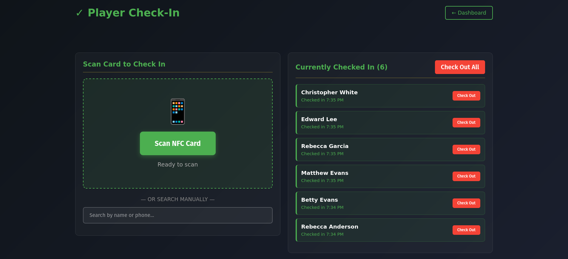 Player check-in system